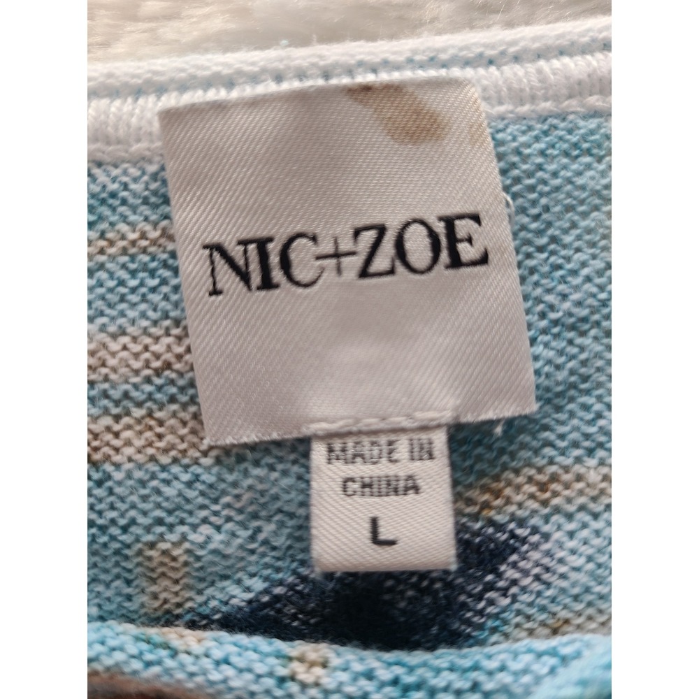 NIC+ZOE Womens Tropical Leaf Print Lightweight Knit Sweater Blue Tan Large - Picture 5 of 6